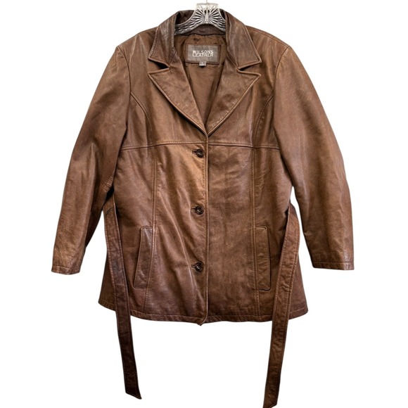 Wilsons Leather Jackets & Blazers - Retro‎ Wilsons Leather Women's Jacket Brown Genuine Leather Belted Blazer Size L
